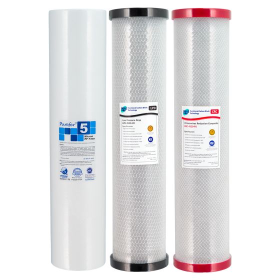 Sediment + Max Chemical Reduction Chlorine/Chloramine Double Coconut Carbon | Triple 20" x 4.5" Big Blue Whole House Water Filter Cartridge Replacement Pack