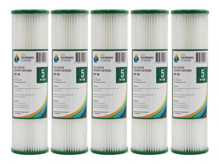 5x Poly Pleated Washable Dirt Sediment Water Filters 5 Micron 10" x 2.5" 2-5K