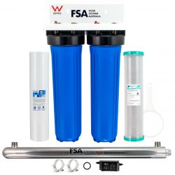 Twin Whole House Rain/Tank Water Filter System | Ultraviolet Sanitation to Kill Bacteria, Parasites & Viruses | WaterMark Certified | 20" x 4.5" (GT1-9WM + GT7-9K)