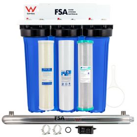 Triple Whole House Rain/Tank Water Filter System | Ultraviolet Sanitation to Kill Bacteria, Parasites & Viruses | WaterMark Certified | 20" x 4.5" (GT1-9TWM + GT7-9K)